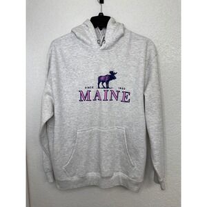 Mens XL Hoodie Sweatshirt Heather Gray Moose Maine Since 1820 Graphic Pullover